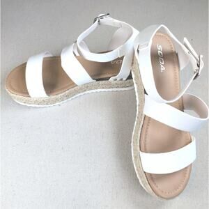 Soda White Espadrille Wedge Sandals Women 10 Ankle Strap Open Toe
